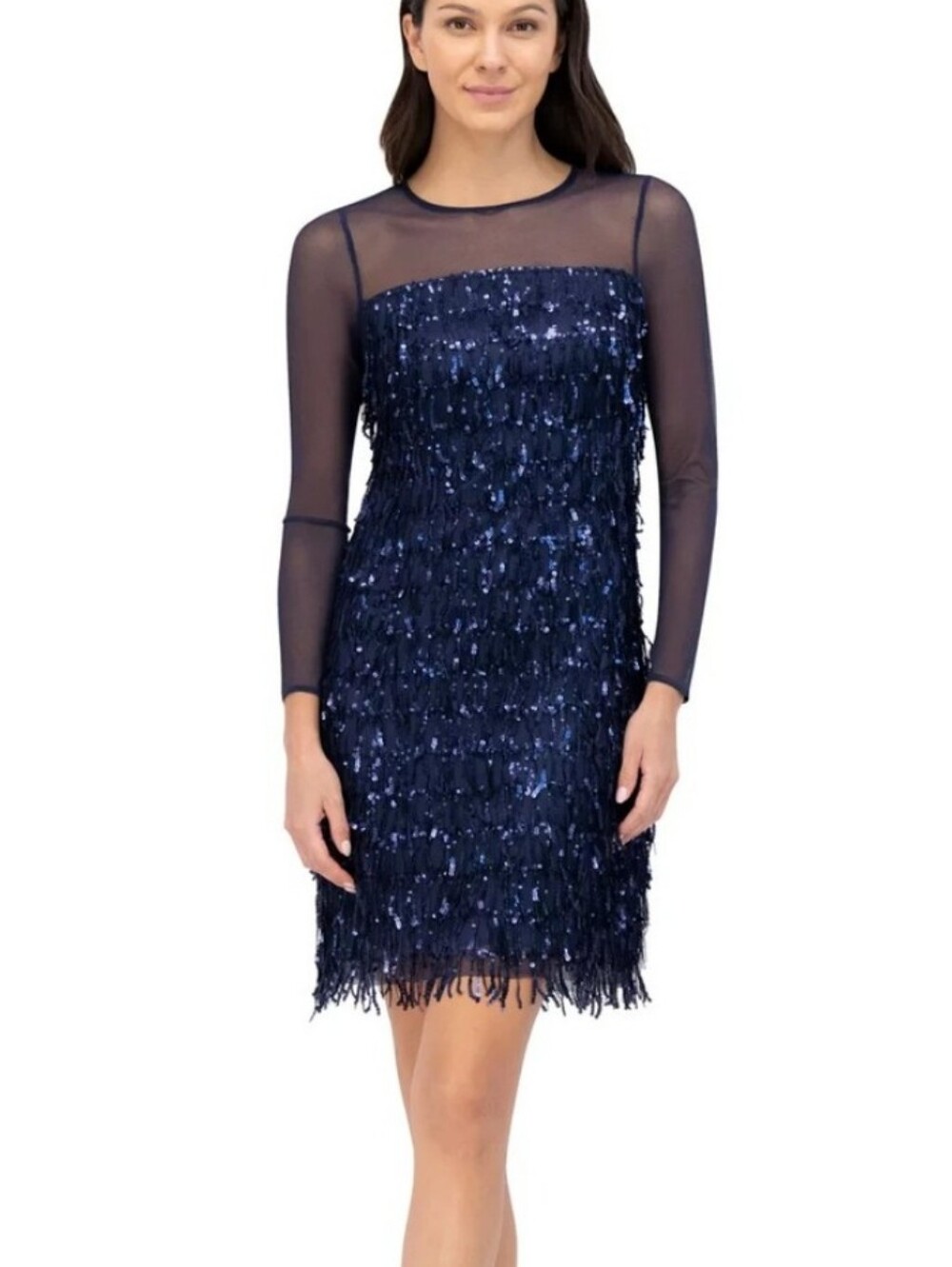Eliza J Sequin Fringe Long Sleeve Cocktai Minil Dress Sequin  in Blue Size 8